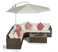 Giardino Santorini L Shape Modular 5 Seat Rattan Corner Sofa Set With Large Drinks Cooler Coffee Table - Brown - Aluminium and Rattan - 1