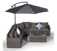 Giardino Santorini L Shape Modular 5 Seat Rattan Corner Sofa Set With Large Drinks Cooler Coffee Table - Grey - Aluminium and Rattan - 1