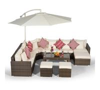 Giardino Santorini L Shape Modular 6 Seat Rattan Corner Sofa Set With Large Coffee Table, 2 Stools & Ottoman - Aluminium and Rattan - 1 - Five Plus Seater