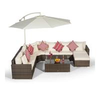 Giardino Santorini L Shape Modular 6 Seat Rattan Corner Sofa Set With Large Coffee Table & Ottoman - Brown - Aluminium and Rattan - 1