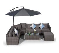 Giardino Santorini L Shape Modular 6 Seat Rattan Corner Sofa Set With Large Coffee Table & Ottoman - Grey - Aluminium and Rattan - 1