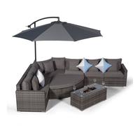 Giardino Santorini L Shape Modular 6 Seat Rattan Corner Sofa Set With Large Drinks Cooler Coffee Table & Daybed Ottoman - Aluminium and Rattan - 1 - Five Plus Seater