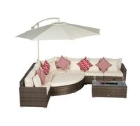 Giardino Santorini L Shape Modular 6 Seat Rattan Corner Sofa Set With Large Drinks Cooler Coffee Table & Daybed Ottoman - Brown - Aluminium and Rattan - 1