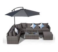 Giardino Santorini L Shape Modular 6 Seat Rattan Corner Sofa Set With Large Drinks Cooler Coffee Table & Ottoman - Aluminium and Rattan - 1 - Five Plus Seater