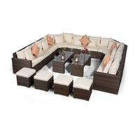 Giardino Santorini U Shape Modular 10 Seat Rattan Sofa Set With 2 Large Coffee Tables & 4 Stools - Brown - 1