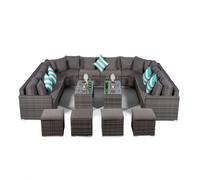 Giardino Santorini U Shape Modular 10 Seat Rattan Sofa Set With 2 Large Coffee Tables & 4 Stools - Grey - Aluminium and Rattan - 1