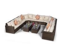 Giardino Santorini U Shape Modular 10 Seat Rattan Sofa Set With 2 Large Coffee Tables - Brown - 1
