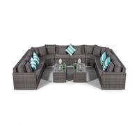 Giardino Santorini U Shape Modular 10 Seat Rattan Sofa Set With 2 Large Coffee Tables - Grey - 1