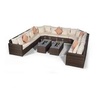 Giardino Santorini U Shape Modular 10 Seat Rattan Sofa Set With 2 Large Drinks Cooler Coffee Tables - Brown - 1