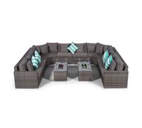 Giardino Santorini U Shape Modular 10 Seat Rattan Sofa Set With 2 Large Drinks Cooler Coffee Tables - Grey - 1