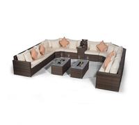 Giardino Santorini U Shape Modular 10 Seat Rattan Sofa Set With Armrest Drinks Cooler & 2 Drinks Cooler Coffee Tables - Brown - Aluminium and Rattan - 1