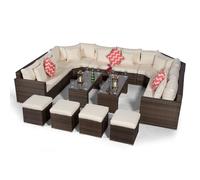 Giardino Santorini U Shape Modular 8 Seat Rattan Sofa Set With 2 Large Coffee Tables & 4 Stools - Brown - 1