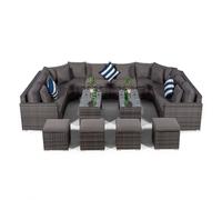 Giardino Santorini U Shape Modular 8 Seat Rattan Sofa Set With 2 Large Coffee Tables & 4 Stools - Grey - 1
