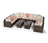 Giardino Santorini U Shape Modular 8 Seat Rattan Sofa Set With 2 Large Coffee Tables - Brown - 1