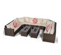 Giardino Santorini U Shape Modular 8 Seat Rattan Sofa Set With 2 Large Drinks Cooler Coffee Tables - Brown - Aluminium and Rattan - 1