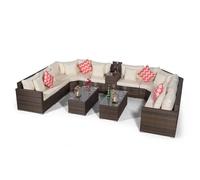 Giardino Santorini U Shape Modular 8 Seat Rattan Sofa Set With Armrest Drinks Cooler & 2 Coffee Tables - Brown - 1