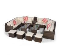 Giardino Santorini U Shape Modular 8 Seat Rattan Sofa Set With Armrest Drinks Cooler, 2 Coffee Tables & 4 Stools - Brown - Aluminium and Rattan - 1