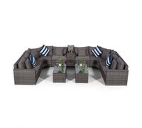 Giardino Santorini U Shape Modular 8 Seat Rattan Sofa Set With Armrest Drinks Cooler & 2 Coffee Tables - Grey - 1