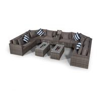 Giardino Santorini U Shape Modular 8 Seat Rattan Sofa Set With Armrest Drinks Cooler & 2 Drinks Cooler Coffee Tables - Grey - Aluminium and Rattan - 1
