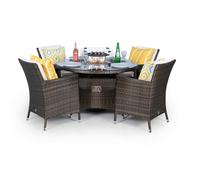 Giardino Savannah Fire Pit 4 Seater Round Rattan Dining Set - 1 - Brown