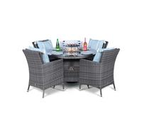 Giardino Savannah Fire Pit 4 Seater Round Rattan Dining Set - 1 - Grey