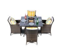 Giardino Savannah Fire Pit 4 Seater Square Rattan Dining Set - 1 - Brown