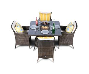 Giardino Savannah Fire Pit 4 Seater Square Rattan Dining Set - 1 - Brown