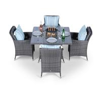 Giardino Savannah Fire Pit 4 Seater Square Rattan Dining Set - 1 - Grey