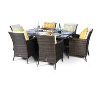 Giardino Savannah Fire Pit 6 Seater Rectangle Rattan Dining Set - 1 - Brown