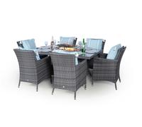 Giardino Savannah Fire Pit 6 Seater Rectangle Rattan Dining Set - 1 - Grey