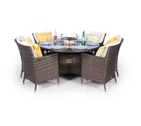 Giardino Savannah Fire Pit 6 Seater Round Rattan Dining Set - 1 - Brown
