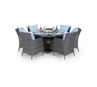 Giardino Savannah Fire Pit 6 Seater Round Rattan Dining Set - 1 - Grey