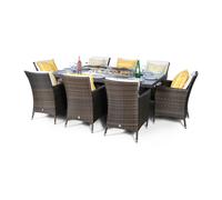 Giardino Savannah Fire Pit 8 Seater Rectangle Rattan Dining Set - 1 - Brown