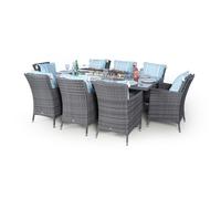 Giardino Savannah Fire Pit 8 Seater Rectangle Rattan Dining Set - 1 - Grey