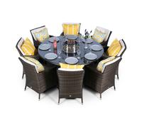 Giardino Savannah Fire Pit 8 Seater Round Rattan Dining Set - 1 - Brown