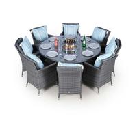 Giardino Savannah Fire Pit 8 Seater Round Rattan Dining Set - 1 - Grey