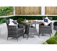 Giardino Savannah Rattan Garden Bistro Set, Patio Table and Chairs - Grey