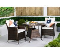 Giardino Savannah Rattan Garden Bistro Set Patio Table and Chairs Furniture - Ivory - 2 seater - Brown
