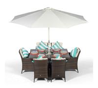 Giardino Savannah Rectangular 6 Seater Patio Dining Set with Ice Bucket Drinks Cooler - Brown - Ivory - 1