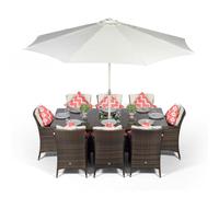 Giardino Savannah Rectangular 8 Seater Patio Dining Set with Ice Bucket Drinks Cooler - Brown - Ivory - 1