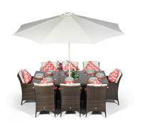 Giardino Savannah Rectangular 8 Seater Rattan Patio Dining Set - Brown - Ivory - 1