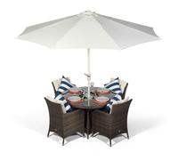 Savannah Round 4 Seater Patio Dining Set with Ice Bucket Drinks Cooler - Brown, Brown