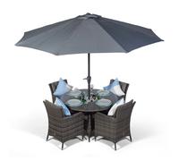Giardino Savannah Round 4 Seater Patio Dining Set with Ice Bucket Drinks Cooler - Grey - Grey - 1