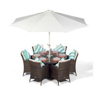 Savannah Round 6 Seater Patio Dining Set with Ice Bucket Drinks Cooler - Brown, Brown