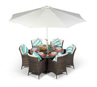 Giardino Savannah Round 6 Seater Rattan Patio Dining Set - Brown - Ivory - 1