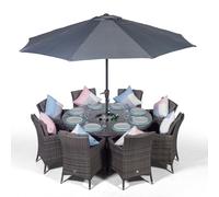 Savannah Round 8 Seater Rattan Dining Set with Ice Bucket Drinks Cooler - Grey, Grey
