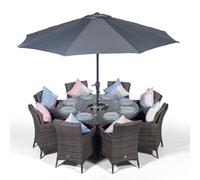 Giardino Savannah Round 8 Seater Rattan Patio Dining Set with Ice Bucket Drinks Cooler - Grey - Grey - 1