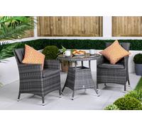Giardino Savannah Round Rattan Garden Bistro Table And Chairs Set 2 Seater Patio Furniture Set - Grey