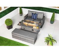 Giardino Sydney 2 Seat Loveseat Sofa Rattan Garden Furniture Set Outdoor With Fire Pit Coffee Table & Bench - 2 Seater - Grey - 1