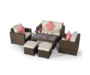Giardino Sydney 4 Seater Rattan Sofa Set with Coffee Table and 2 Stools - Brown - 1